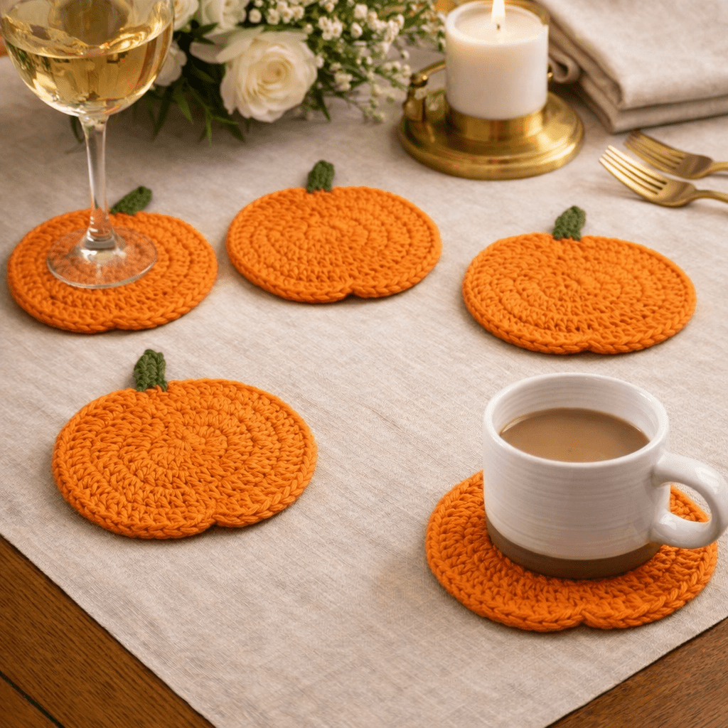 Fallora Pumpkin Coasters - Handmade Crochet, Autumn Decor 0
