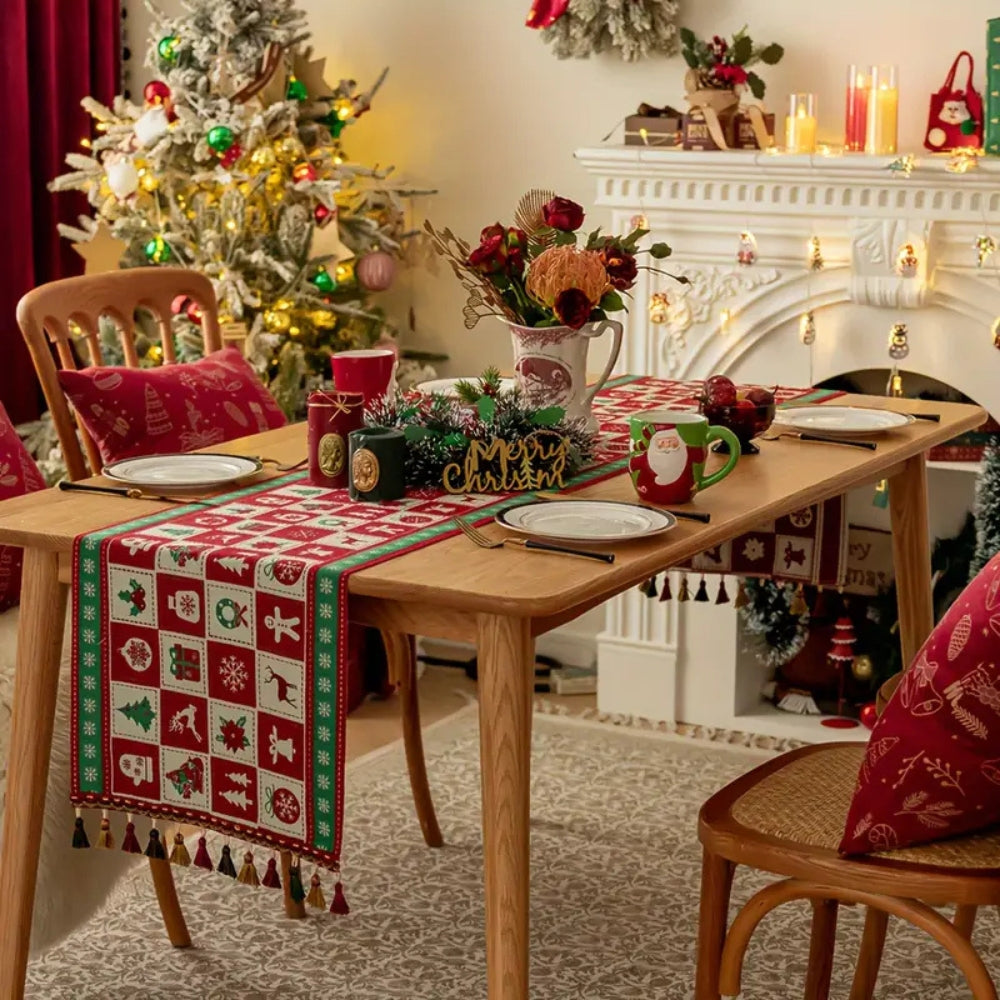 Felicity Christmas Table Runner - Microfiber, Festive Checkered Design 2