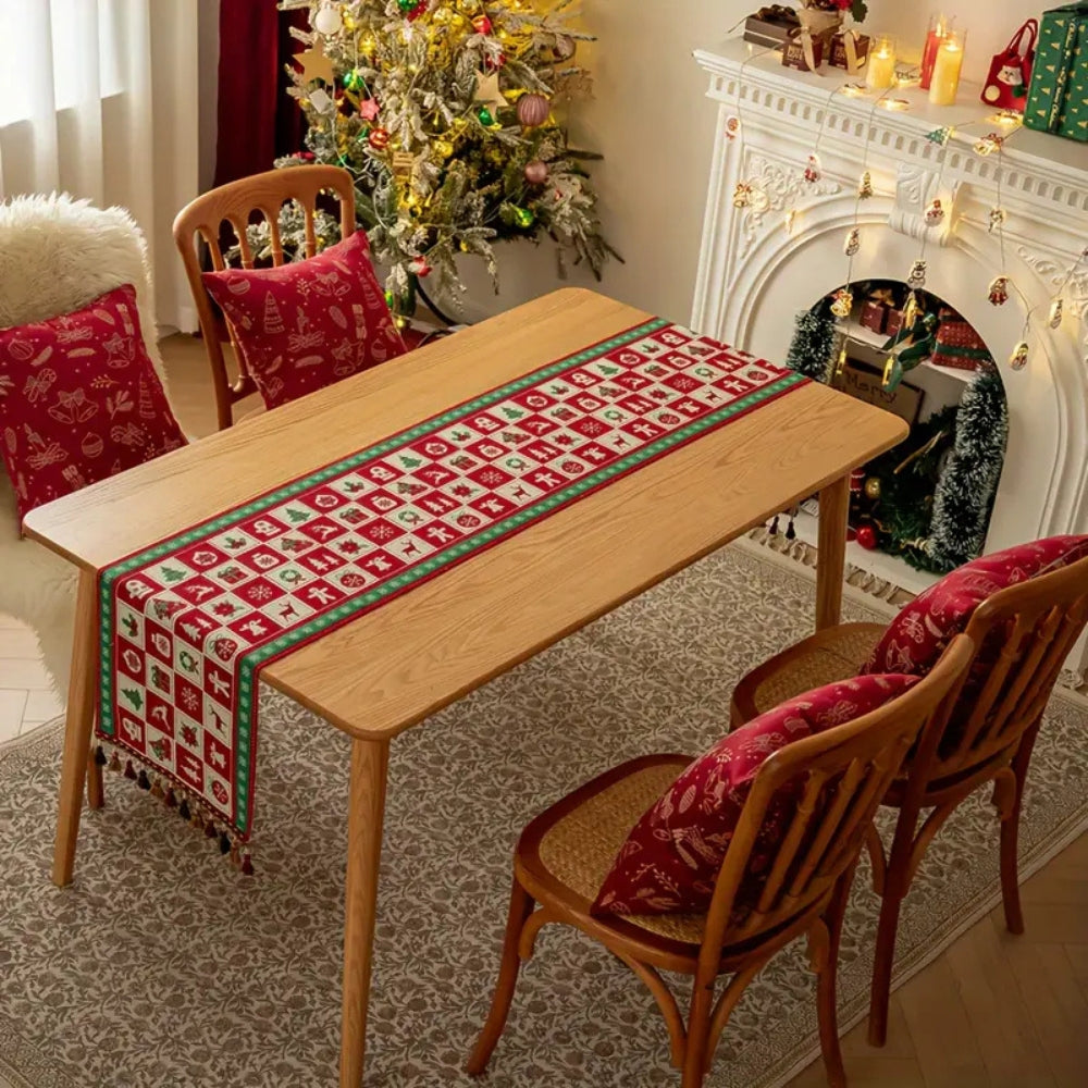 Felicity Christmas Table Runner - Microfiber, Festive Checkered Design 3