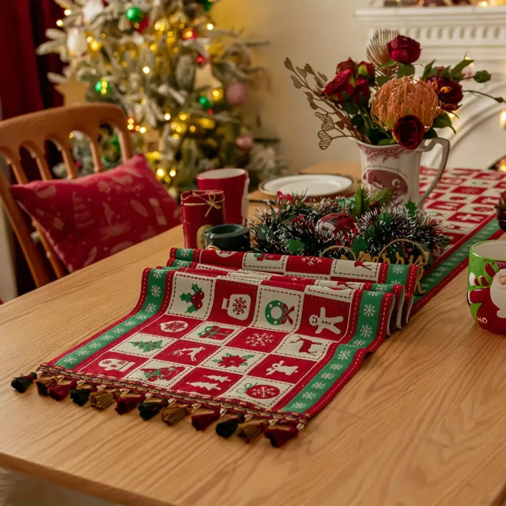 Felicity Christmas Table Runner - Microfiber, Festive Checkered Design 5