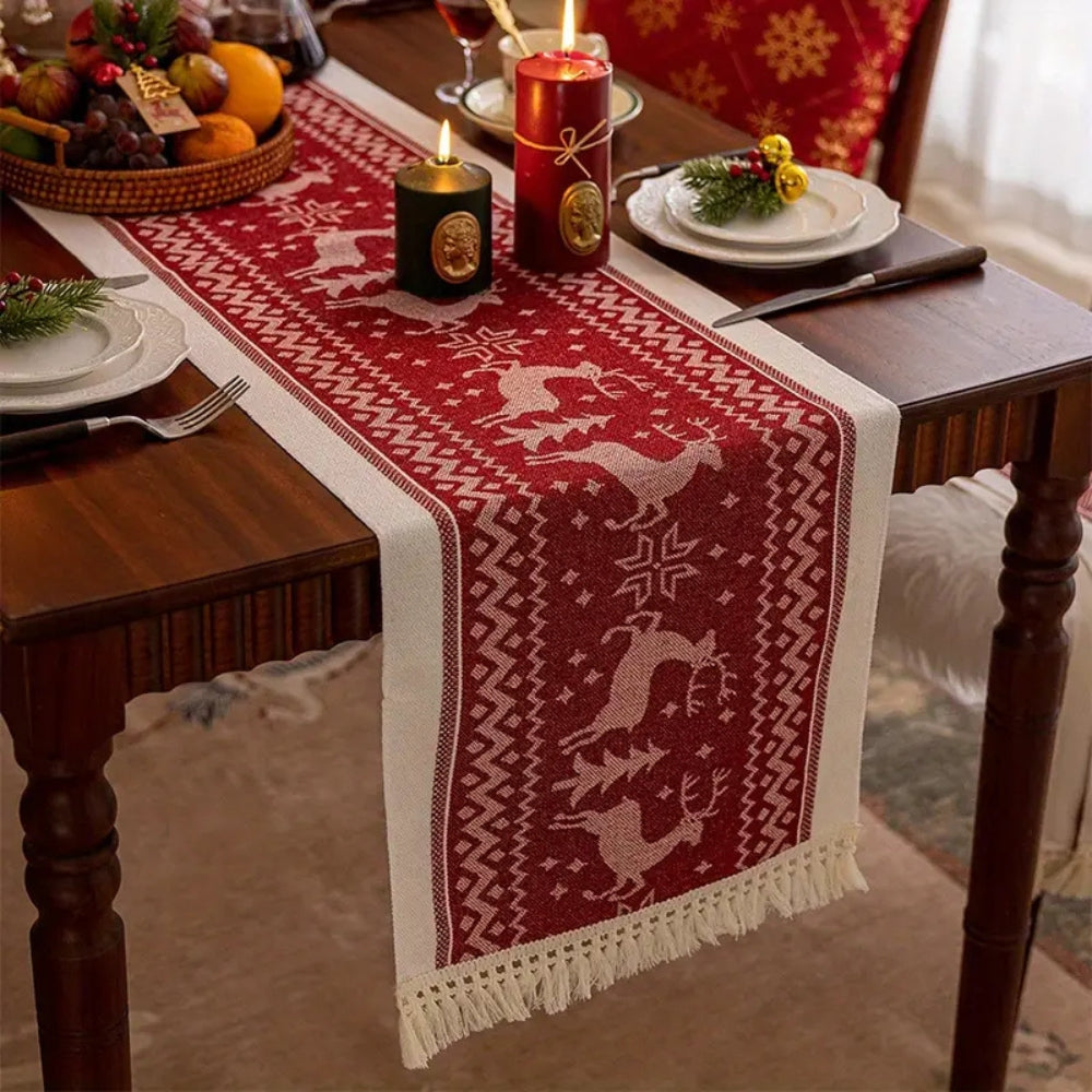 Felicity Elk Table Runner - Microfiber, Festive Design 0
