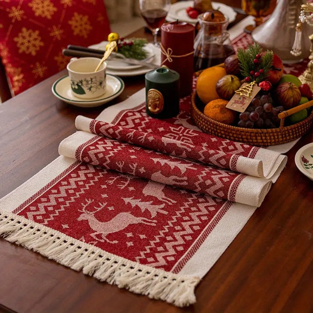 Felicity Elk Table Runner - Microfiber, Festive Design 2