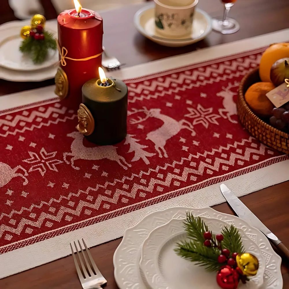 Felicity Elk Table Runner - Microfiber, Festive Design 6