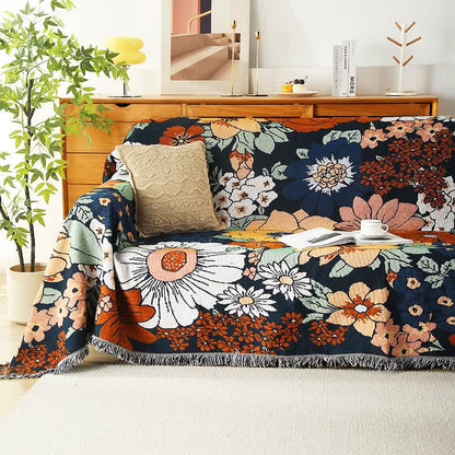 Felicity Sofa Cover - Pure Cotton, Floral Design with Elegant Tassels 0