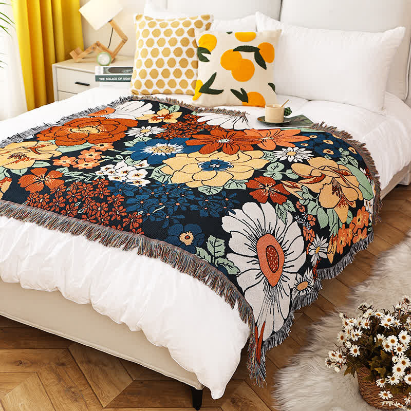 Felicity Sofa Cover - Pure Cotton, Floral Design with Elegant Tassels 2