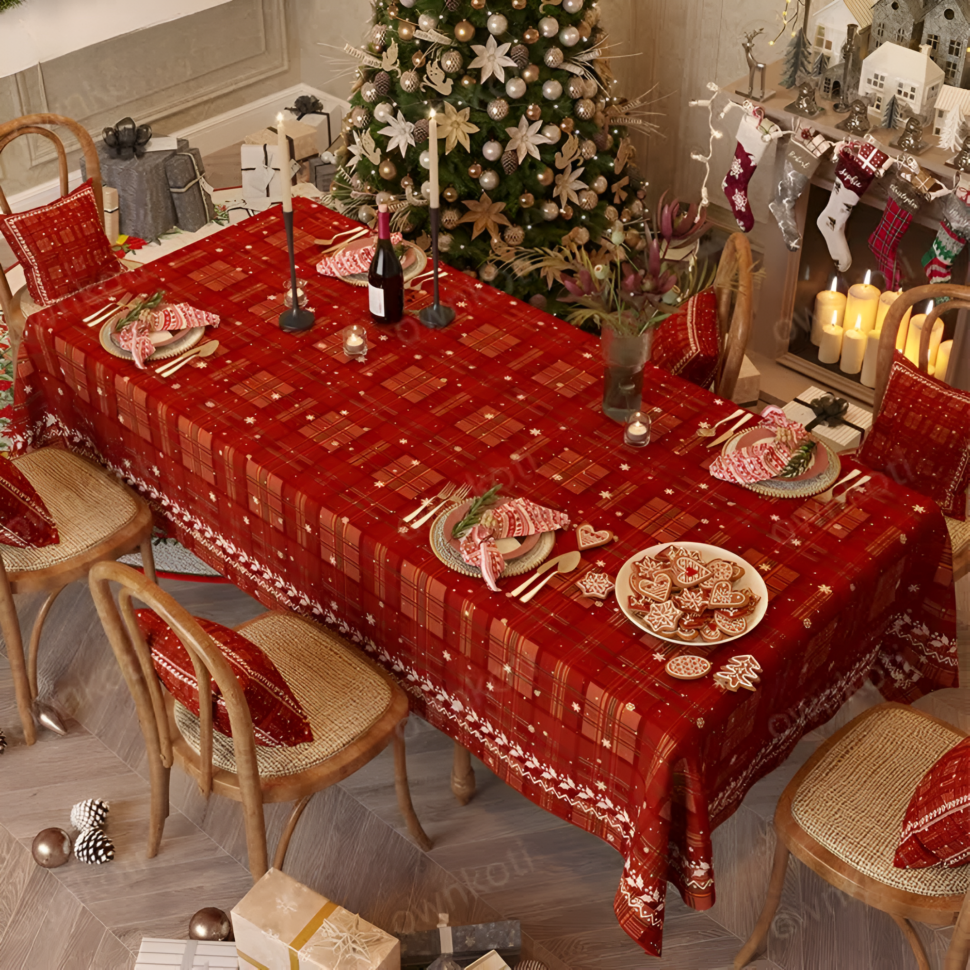 Felicity Tablecloth - Soft Chenille, Festive Red Plaid 0