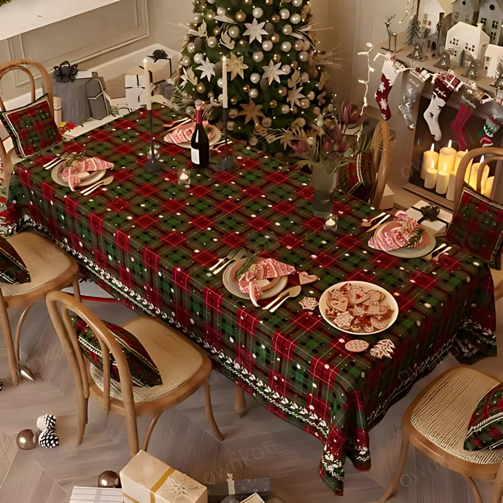 Felicity Tablecloth - Soft Chenille, Festive Red Plaid 1