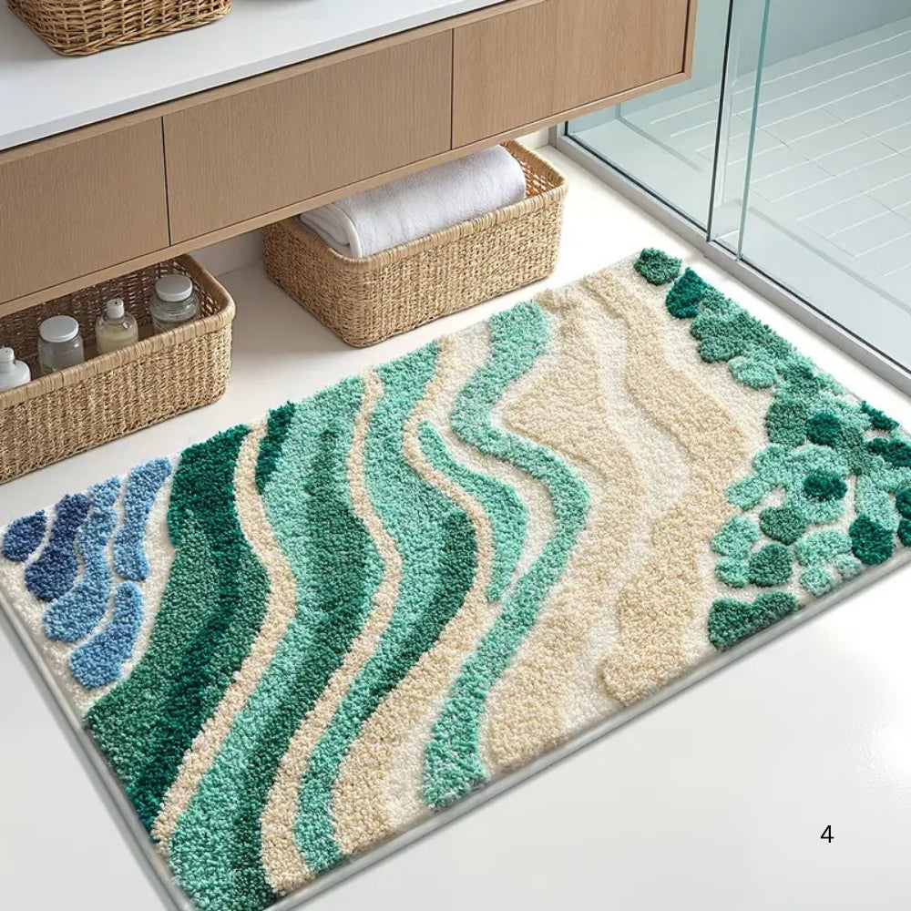 Fiona Bath Mat - Non-Slip Microfiber, Coastal Wavy Design 1