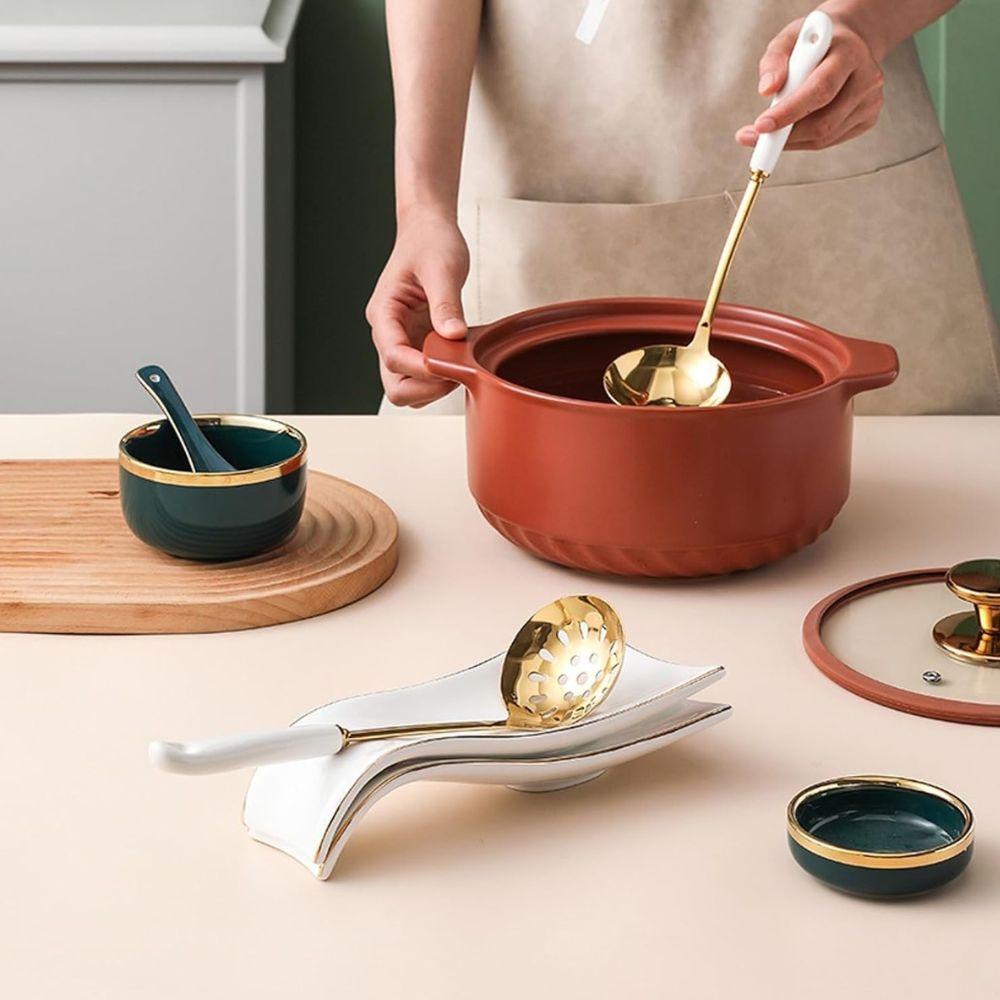 Fiora Ceramic Spoon Rest - Heat-Resistant, Stylish Kitchen Accessory 1