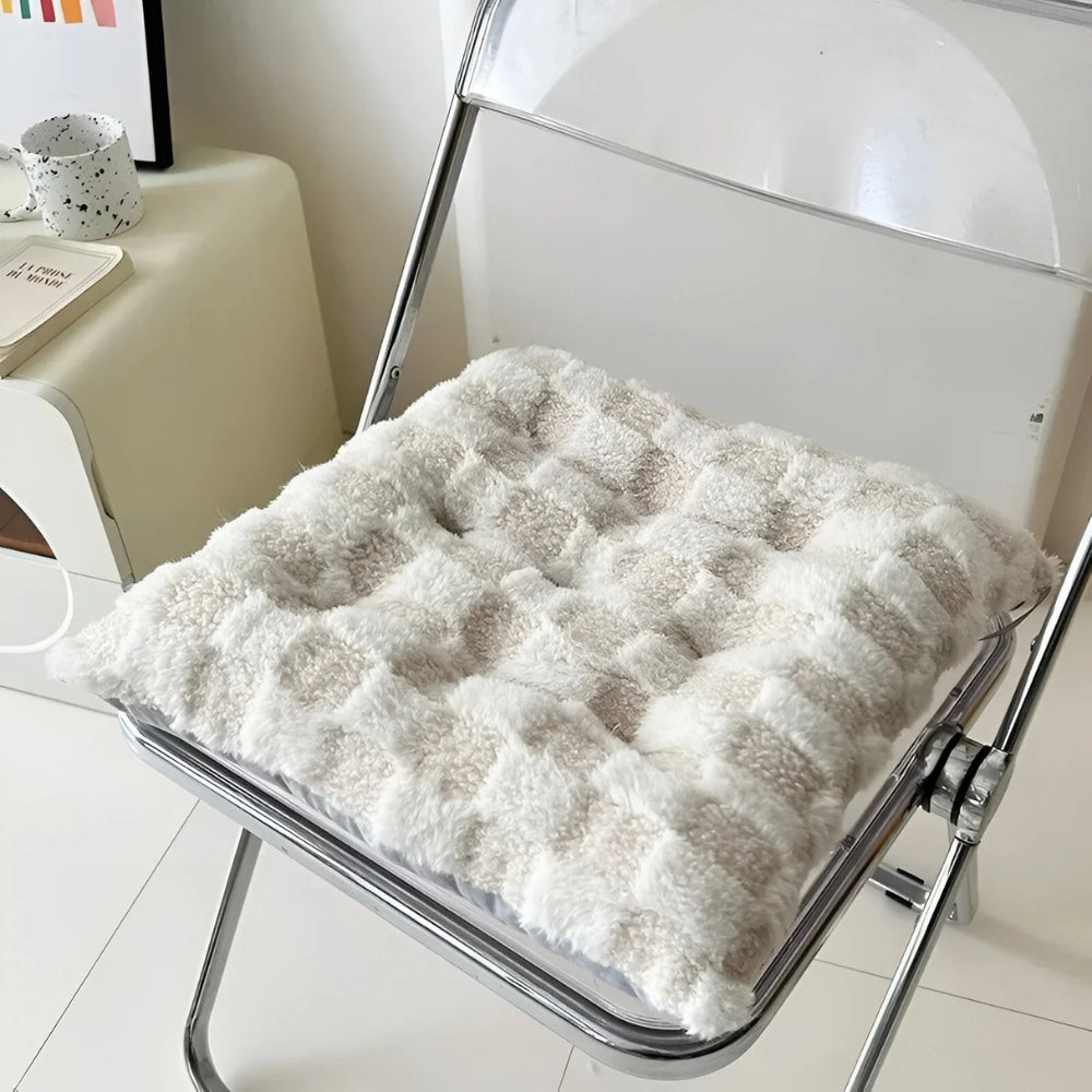 Fiora Cushion - Plush Fur, Checkered Design 0