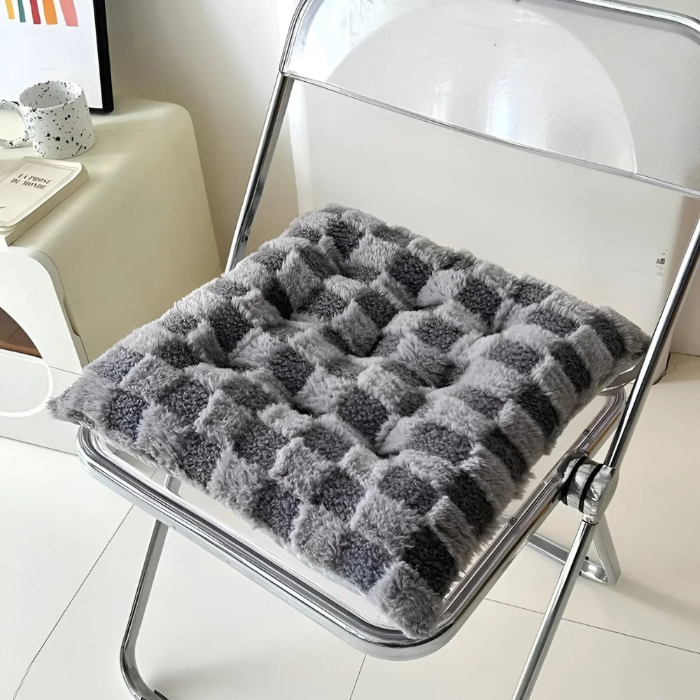 Fiora Cushion - Plush Fur, Checkered Design 2