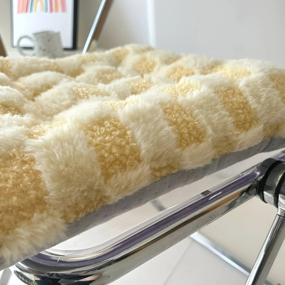 Fiora Cushion - Plush Fur, Checkered Design 7