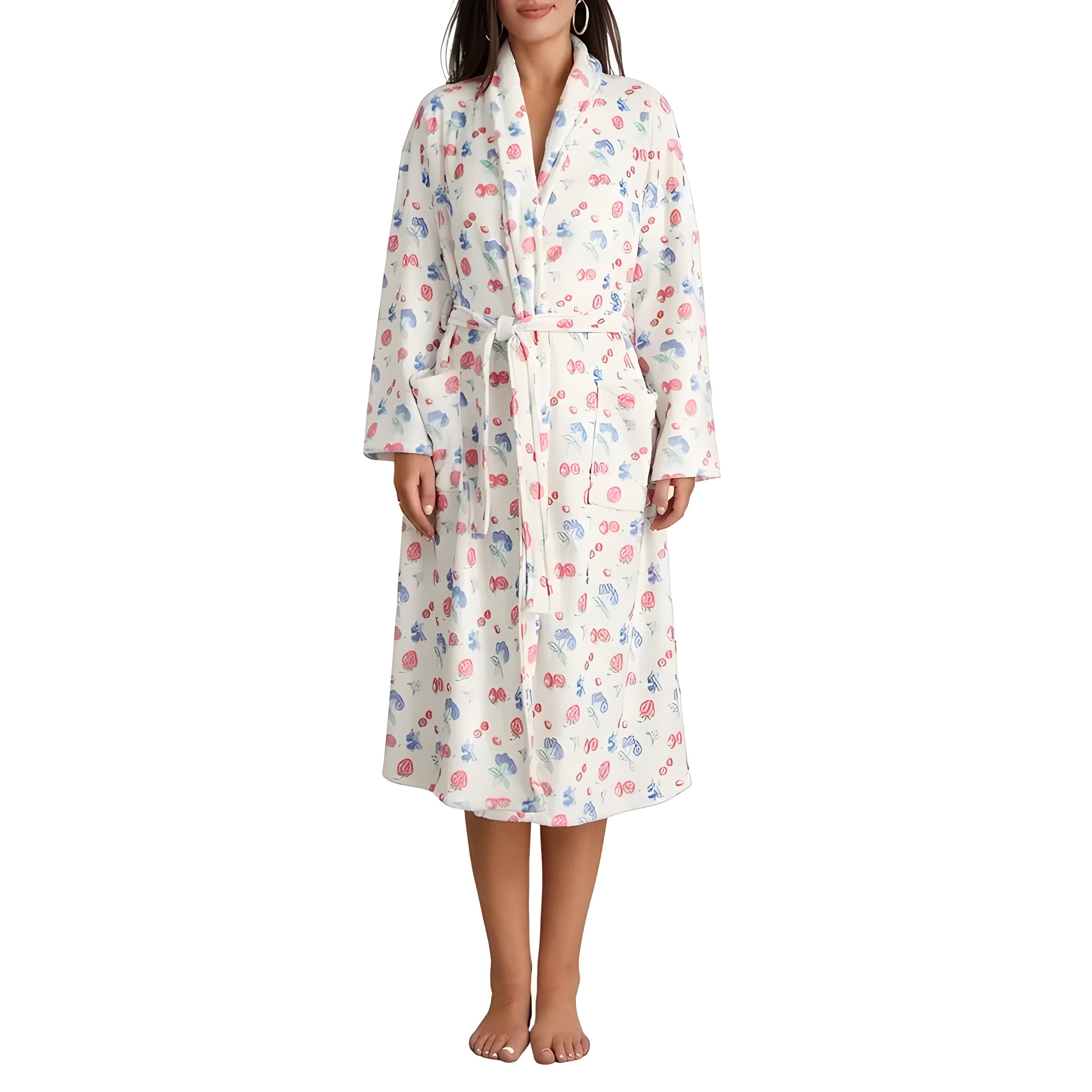 Fiora Floral Bathrobe - Soft Fleece, Elegant Womens Robe 0