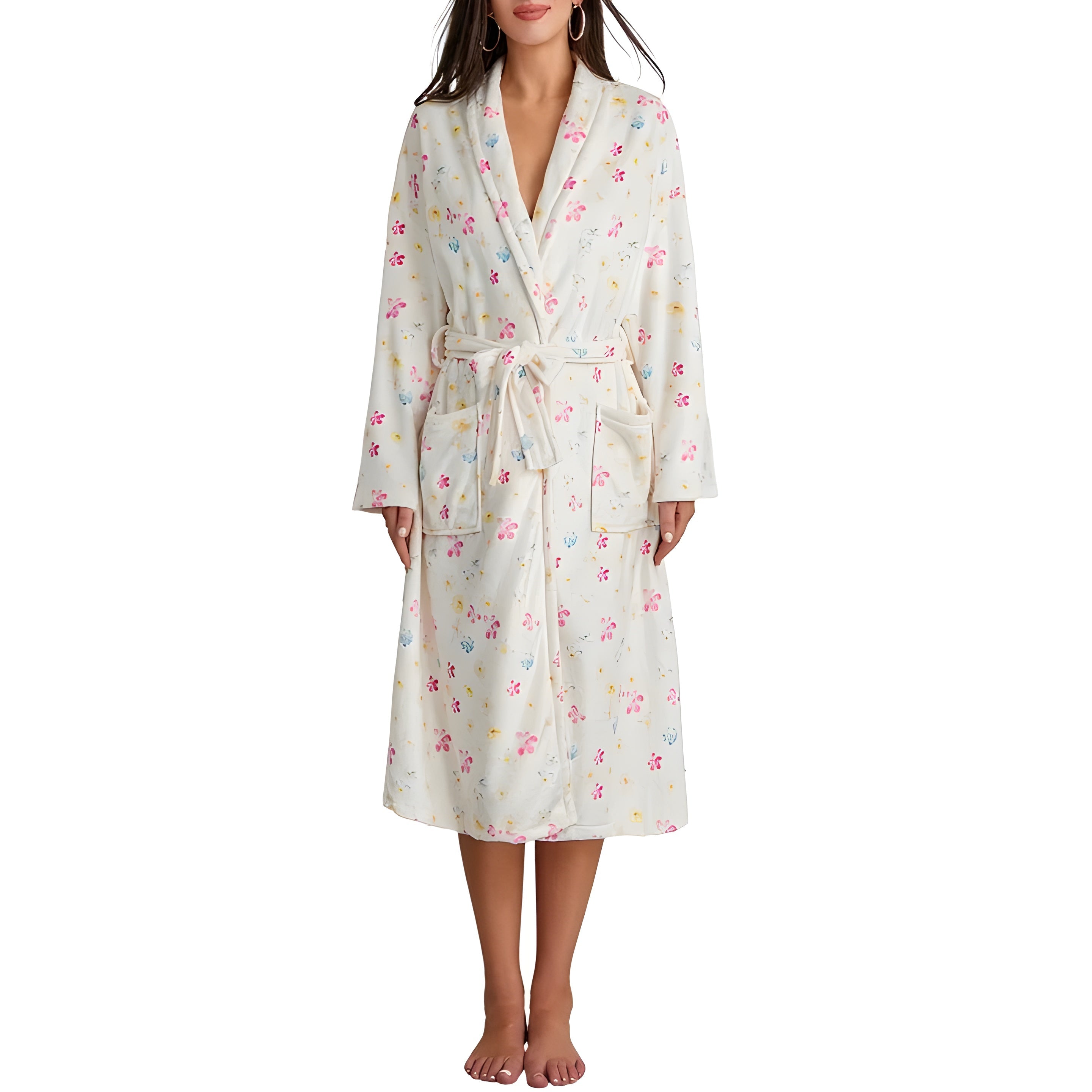 Fiora Floral Bathrobe - Soft Fleece, Elegant Womens Robe 3