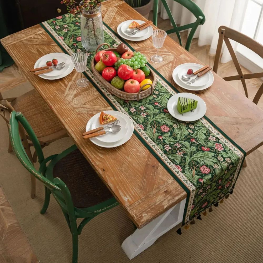 Fiora Table Runner - Embroidered Microfiber Botanical Design 0