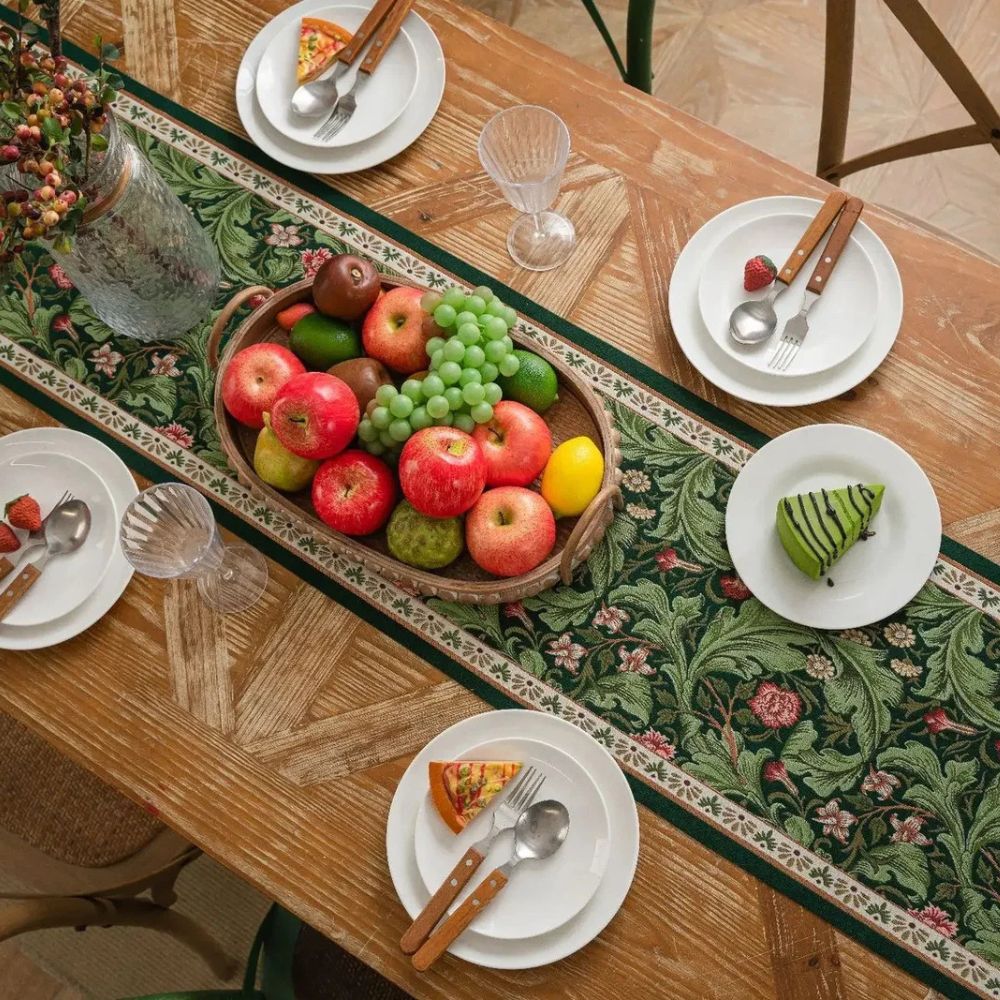 Fiora Table Runner - Embroidered Microfiber Botanical Design 2