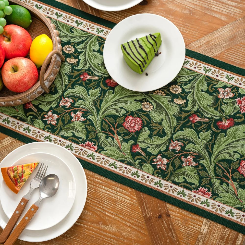 Fiora Table Runner - Embroidered Microfiber Botanical Design 5