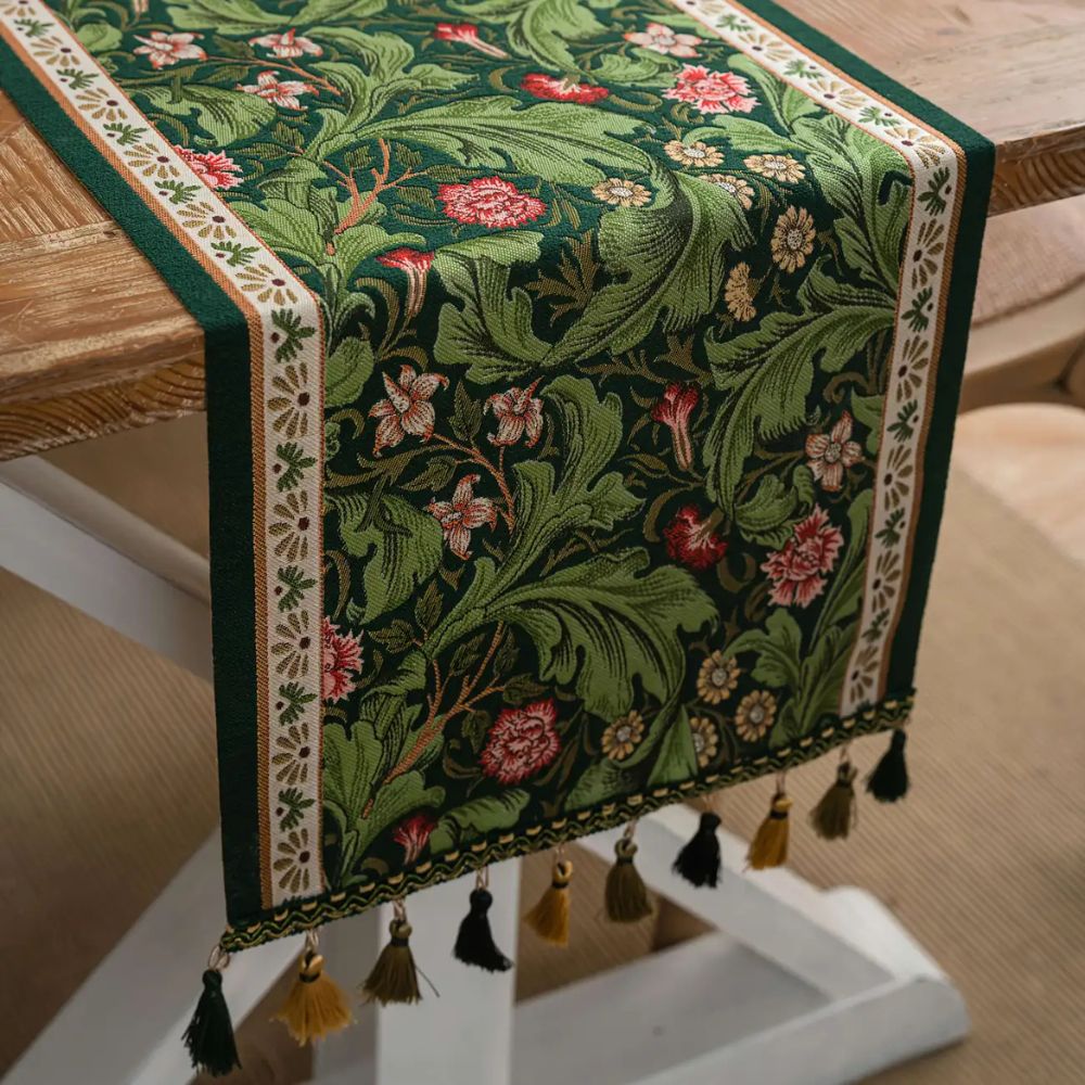 Fiora Table Runner - Embroidered Microfiber Botanical Design 7