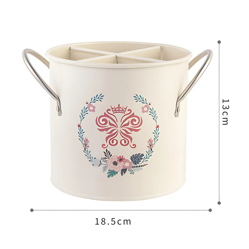 Fiora Utensil Holder - Cast Iron with Divider Lid, Vintage Floral Design 10