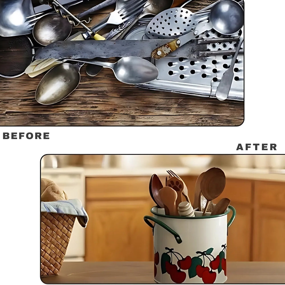 Fiora Utensil Holder - Cast Iron with Divider Lid, Vintage Floral Design 2