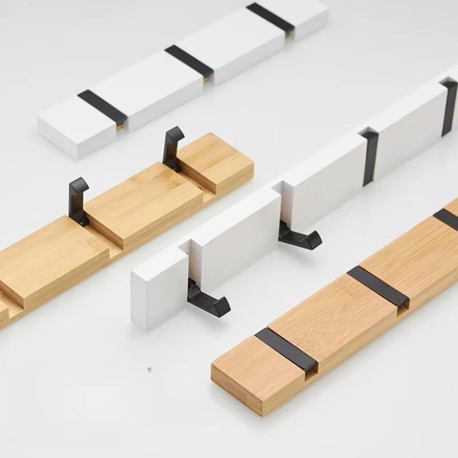 Fiora Wall Hook Rack - Natural Bamboo, Space-Saving Coat Hooks for Wall 1