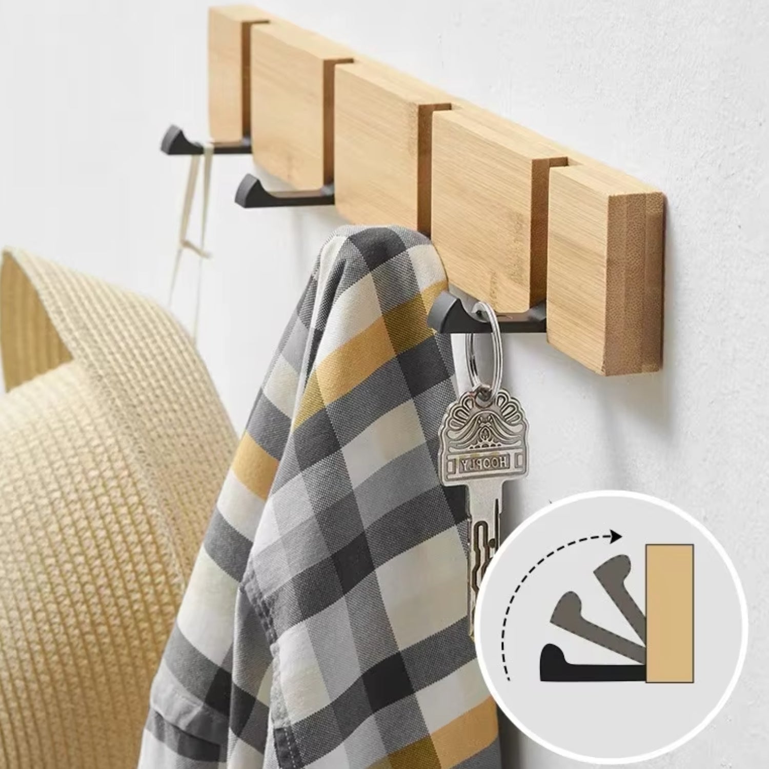 Fiora Wall Hook Rack - Natural Bamboo, Space-Saving Coat Hooks for Wall 2