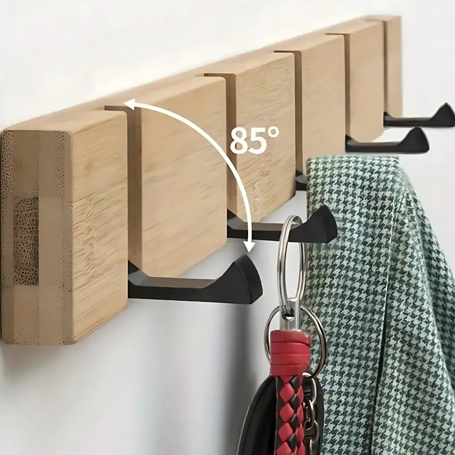 Fiora Wall Hook Rack - Natural Bamboo, Space-Saving Coat Hooks for Wall 4