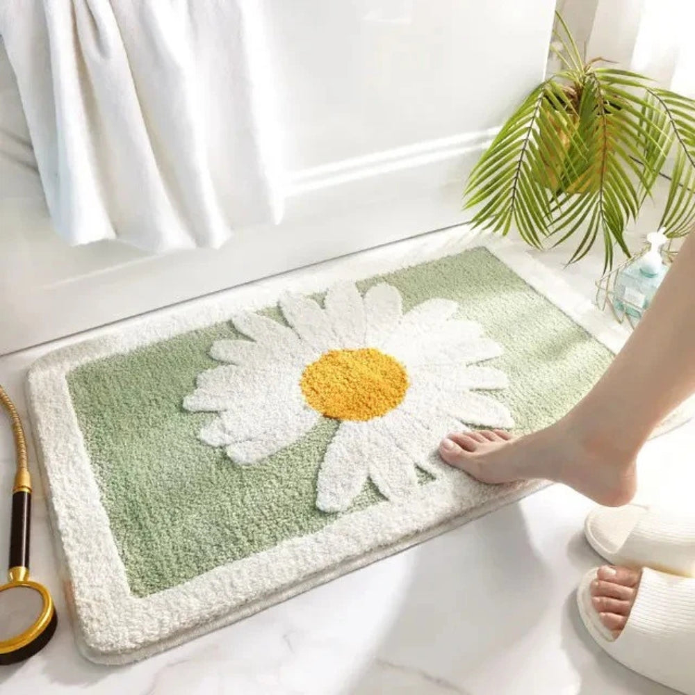 Fleur Bath Mat - Plush Microfiber, Non-Slip Floral Design 0