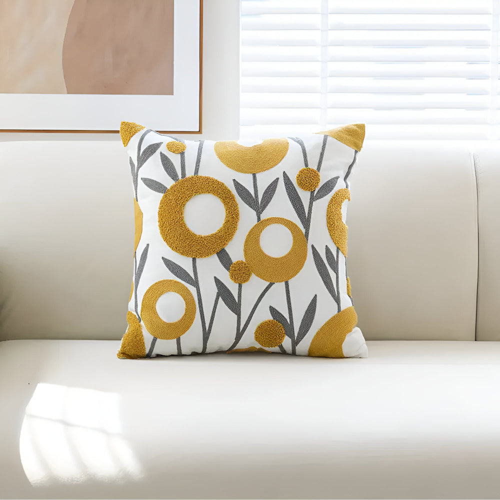 Fleur Cushion Cover - Embroidered Microfiber, Elegant Floral Design 0