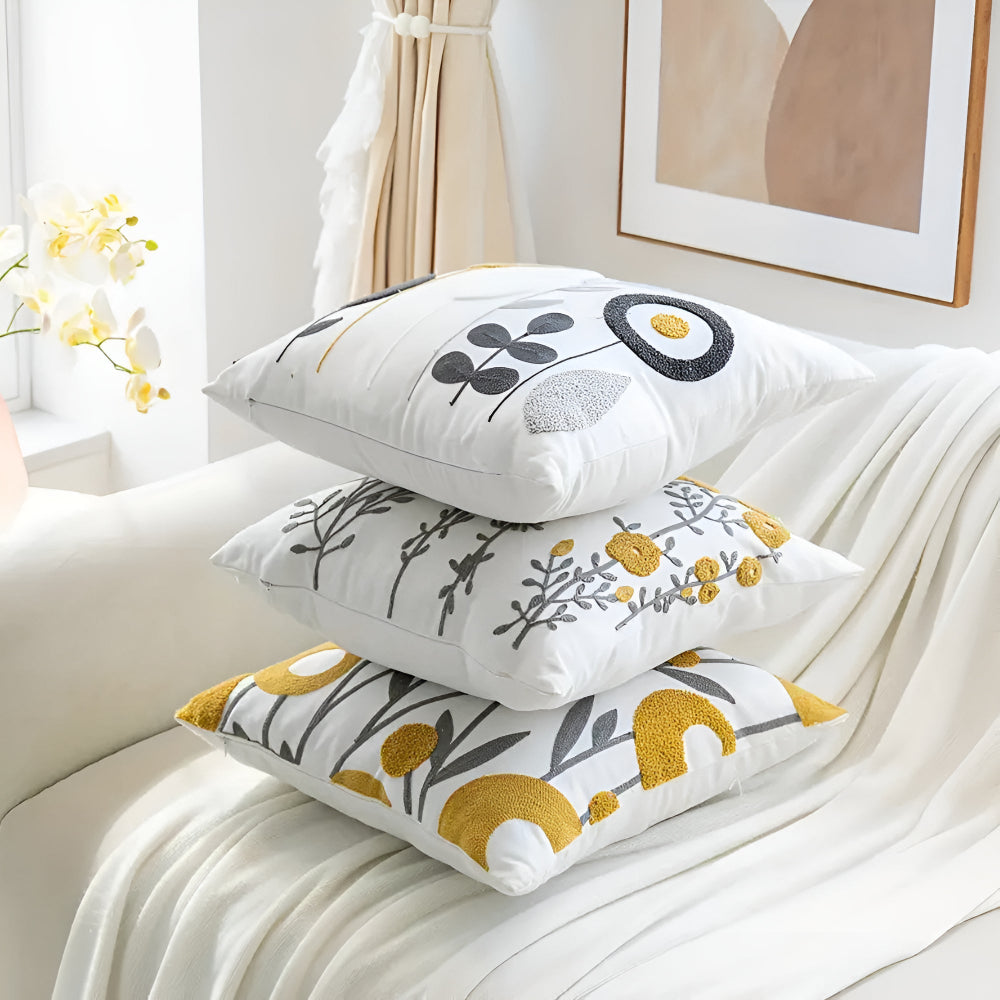 Fleur Cushion Cover - Embroidered Microfiber, Elegant Floral Design 3