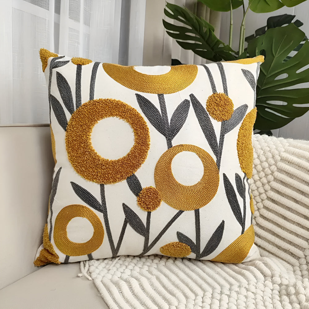 Fleur Cushion Cover - Embroidered Microfiber, Elegant Floral Design 4