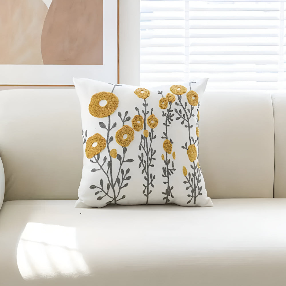 Fleur Cushion Cover - Embroidered Microfiber, Elegant Floral Design 6