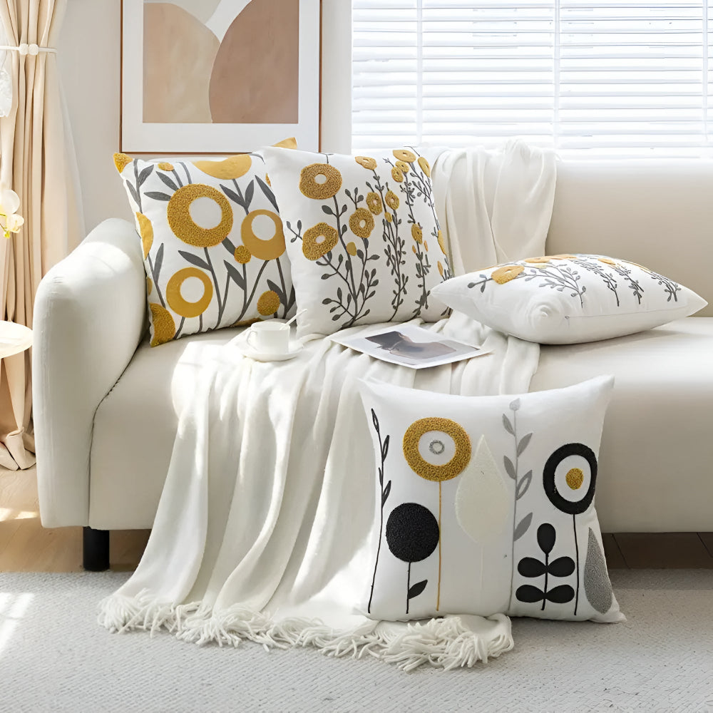 Fleur Cushion Cover - Embroidered Microfiber, Elegant Floral Design 8