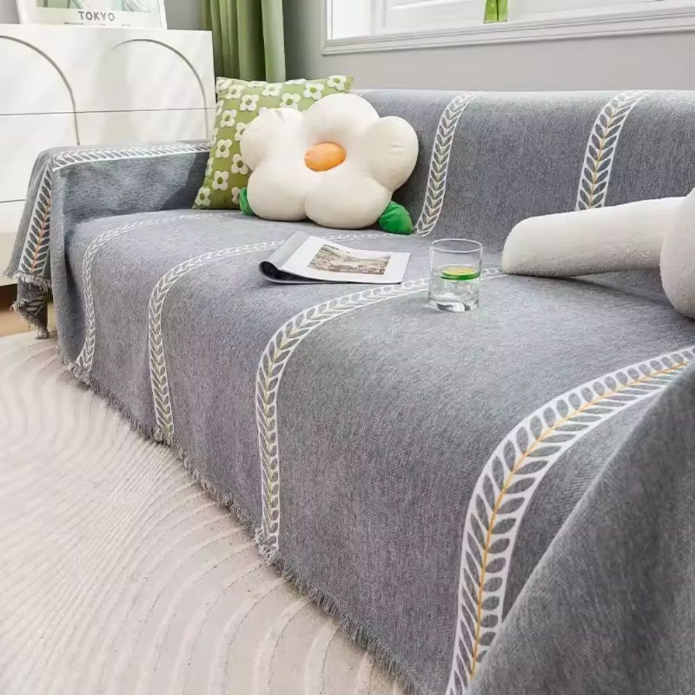 Flora Couch Cover - Premium Chenille, Leaf Pattern 0