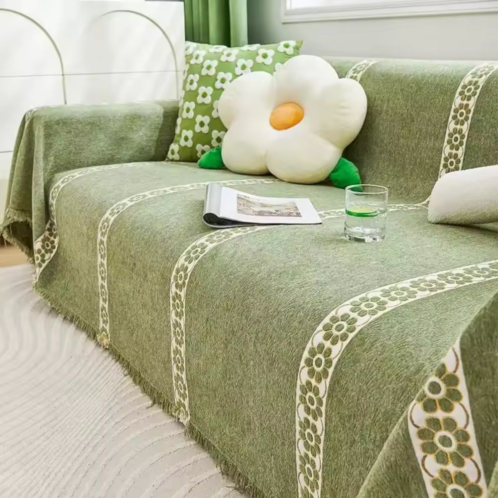 Flora Couch Cover - Premium Chenille, Leaf Pattern 4