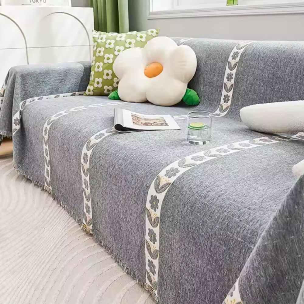 Flora Couch Cover - Premium Chenille, Leaf Pattern 6