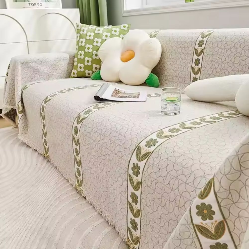 Flora Couch Cover - Premium Chenille, Leaf Pattern 8