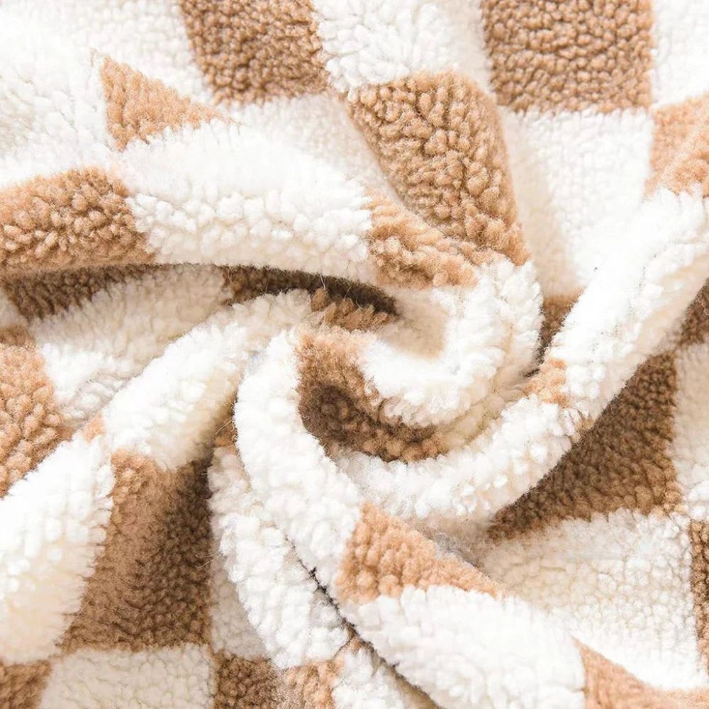 Flora Cushion Cover - Plush Faux Fur, Checkered Design for Sofa 5