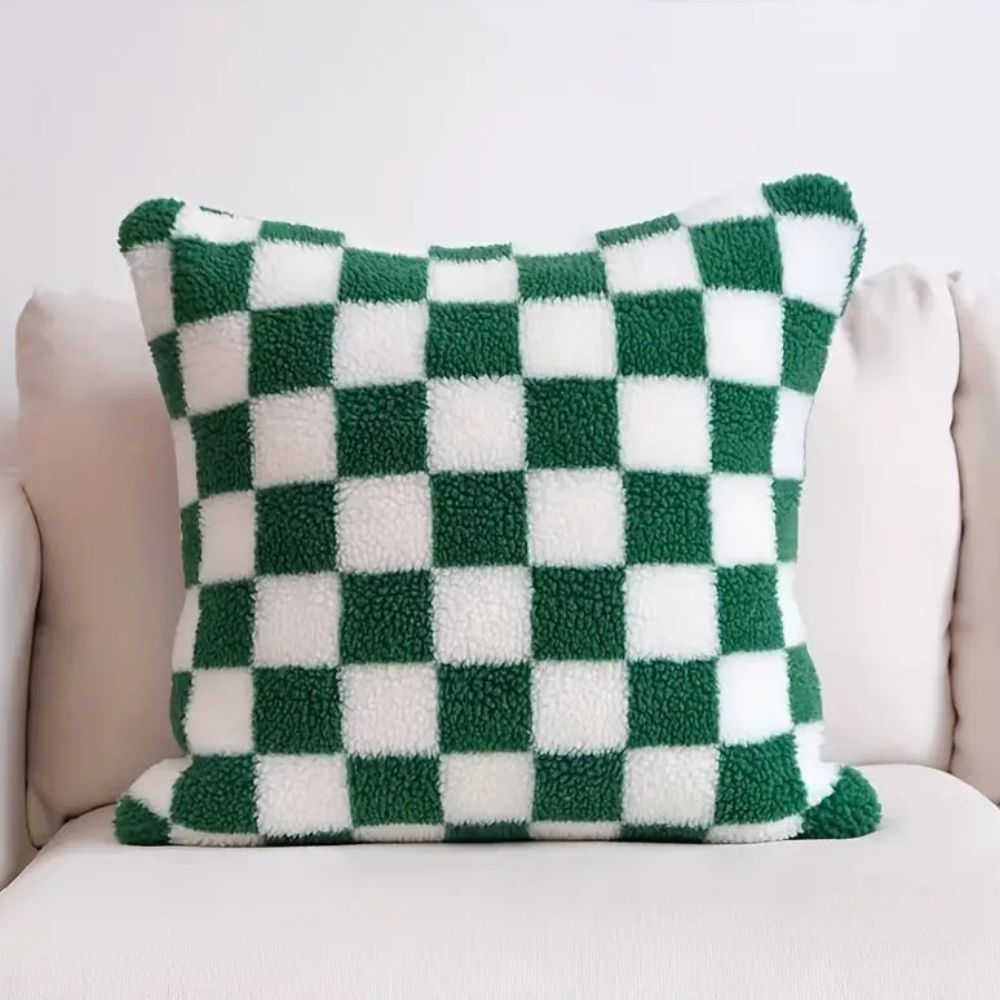 Flora Cushion Cover - Plush Faux Fur, Checkered Design for Sofa 8