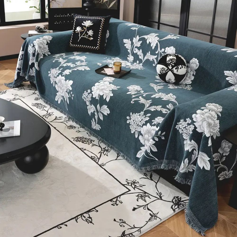 Flora Sofa Cover - Breathable Chenille, Elegant Floral Design 1