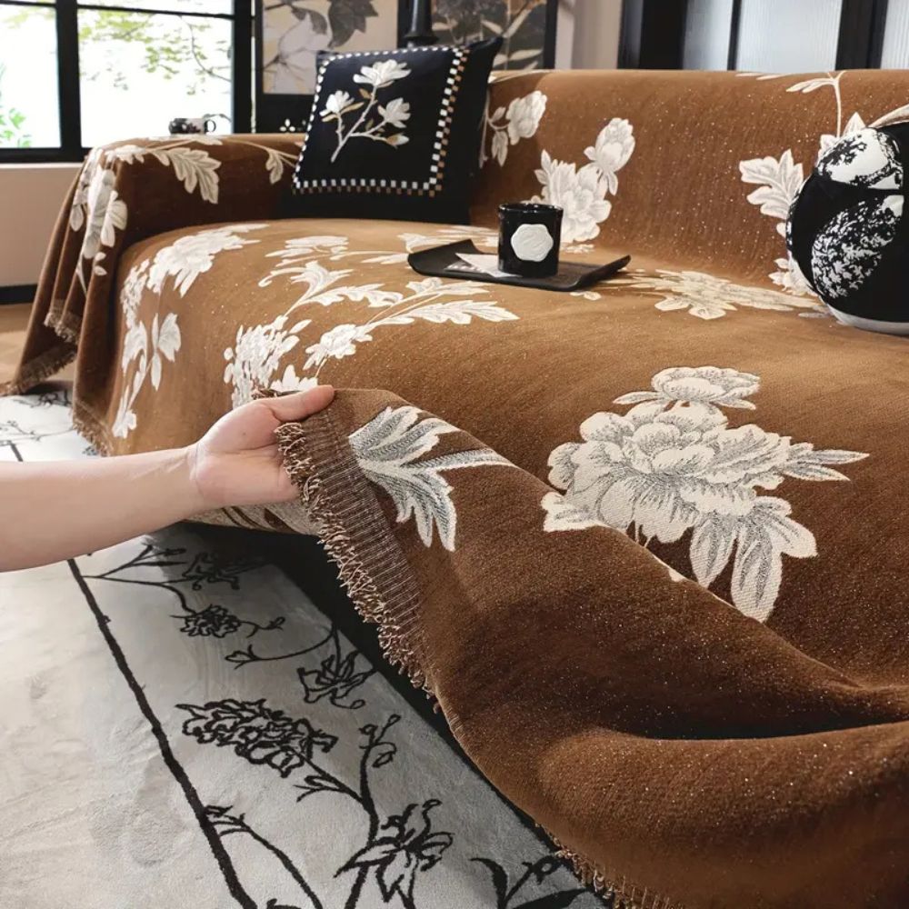 Flora Sofa Cover - Breathable Chenille, Elegant Floral Design 7