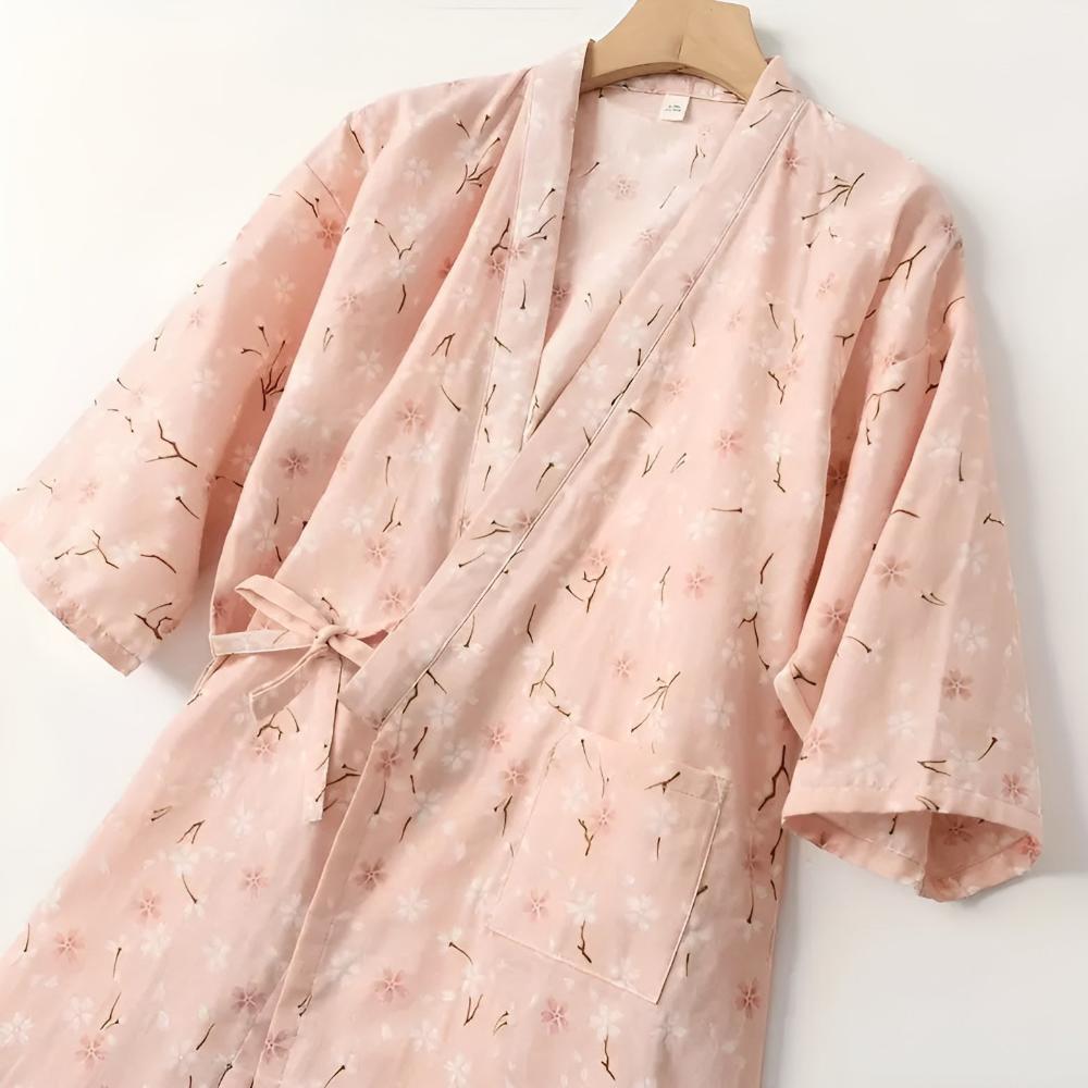 Flora Yukata Bathrobe - Cotton, Adjustable Fit 0