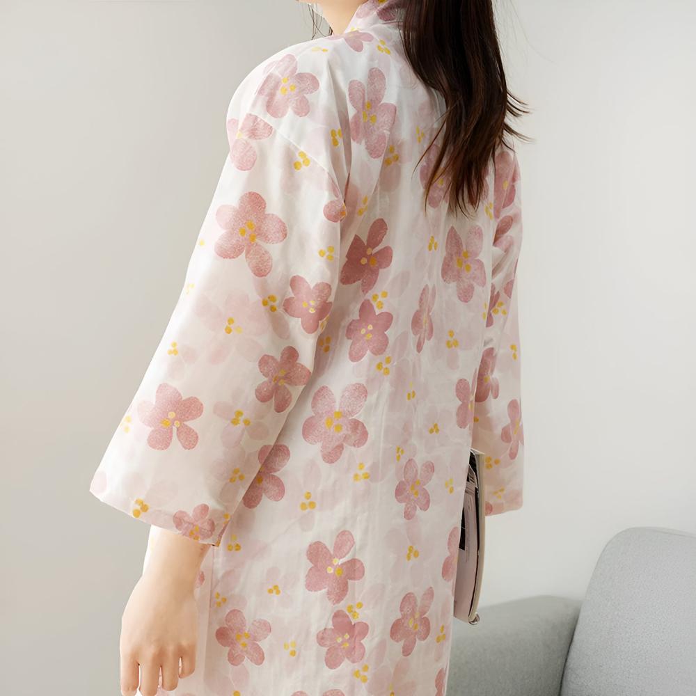 Flora Yukata Bathrobe - Cotton, Adjustable Fit 2