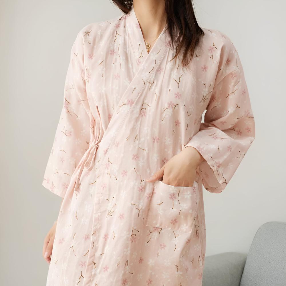 Flora Yukata Bathrobe - Cotton, Adjustable Fit 6