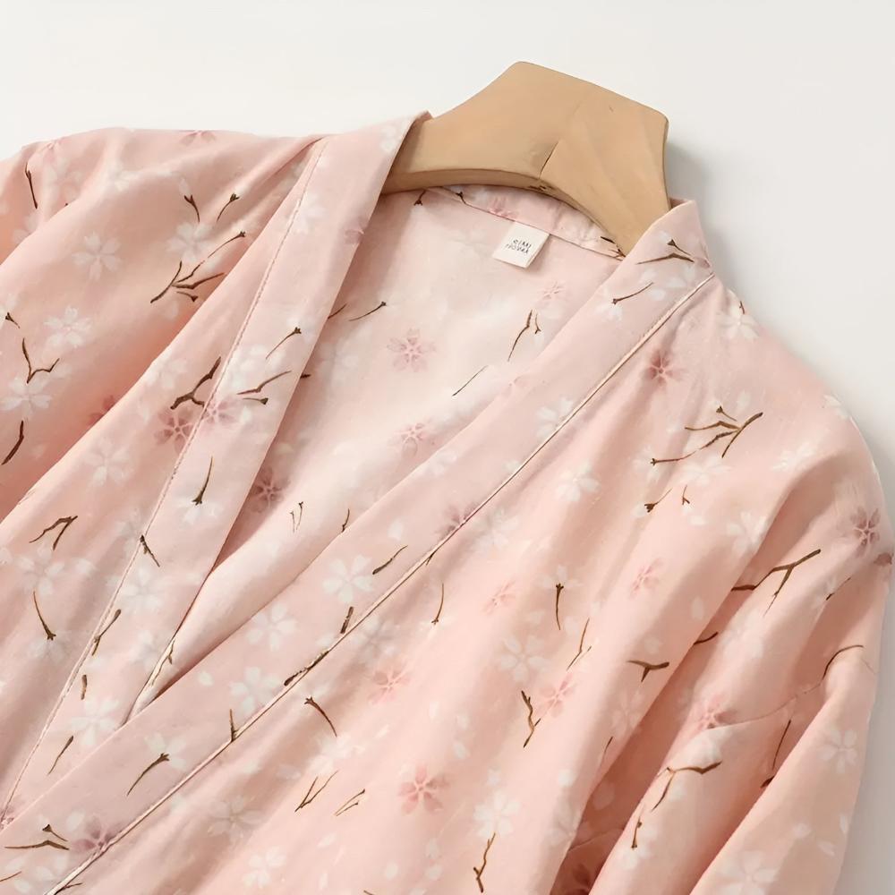 Flora Yukata Bathrobe - Cotton, Adjustable Fit 7