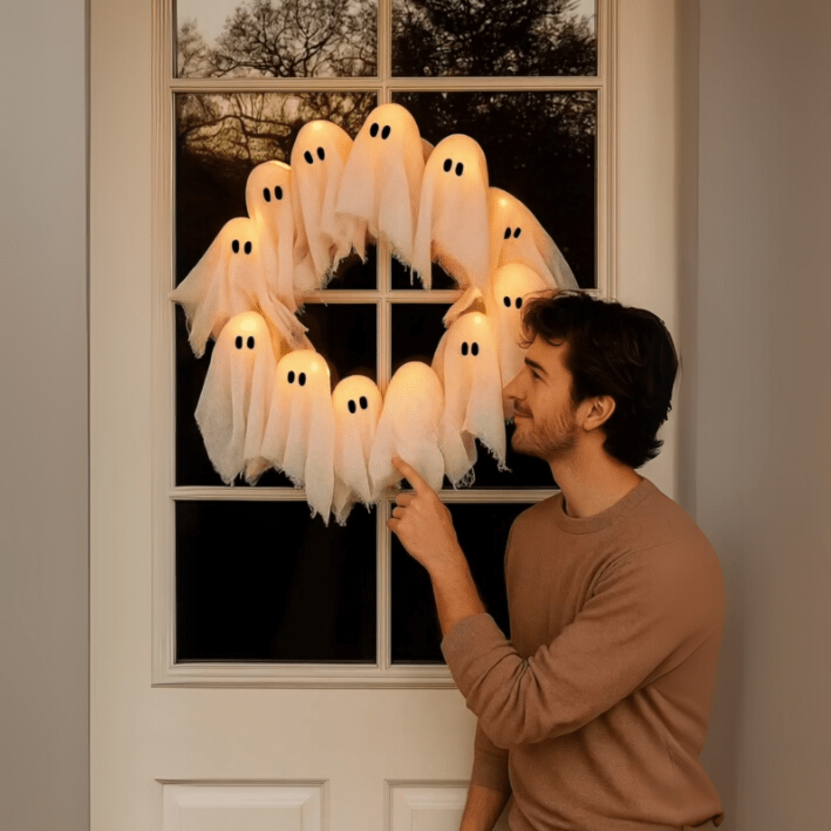 Frostwick Halloween Wreath - Fabric LED Decoration, Spooky Ambiance 5