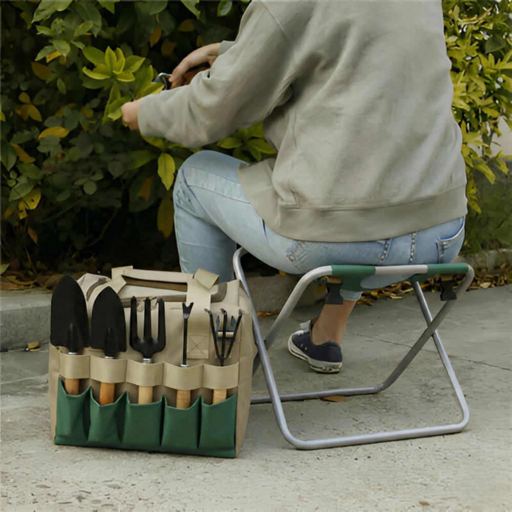 Garnet Gardening Tools Set - 6-Piece Compact with Folding Stool and Carrying Bag 1