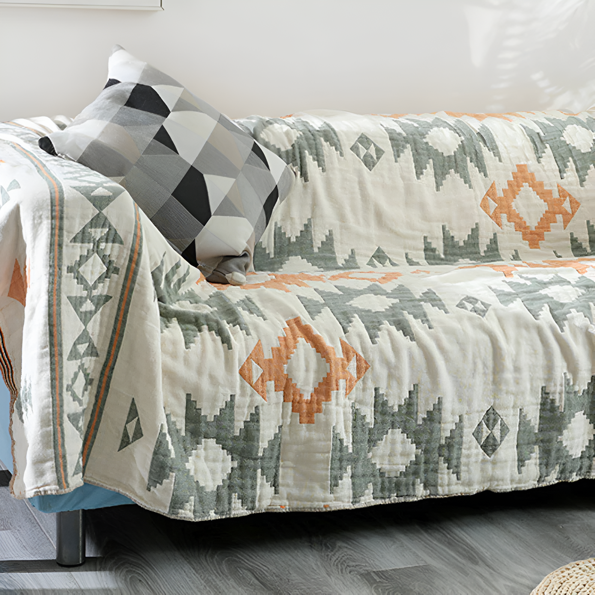 Gema Reversible Blanket - 100% Cotton, Geometric & Solid Color 5