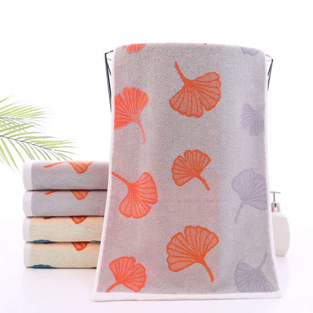 Gleam Bath Towel - 100% Cotton, Ginkgo Leaf Design 1