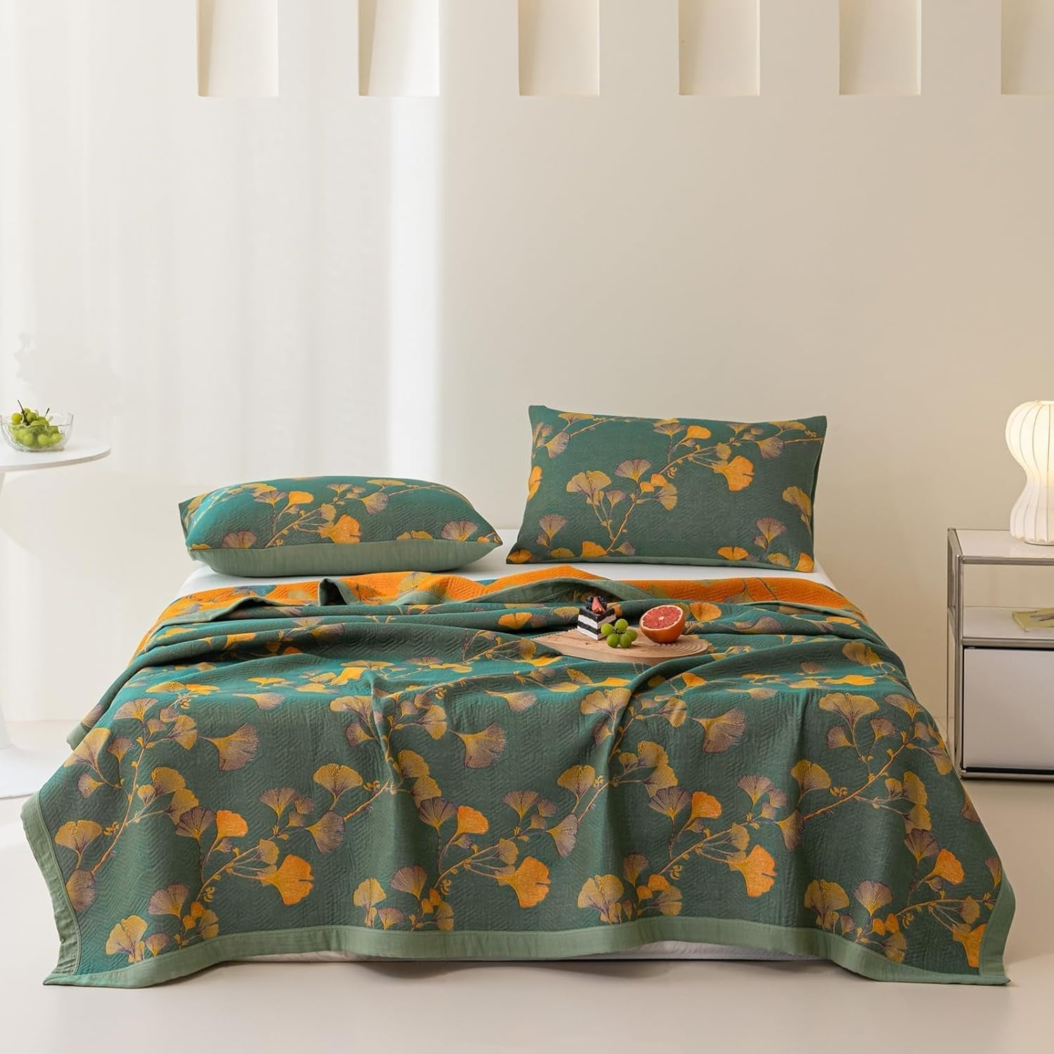 Glenna Coverlet - Reversible Jacquard Floral Cotton Blend 0